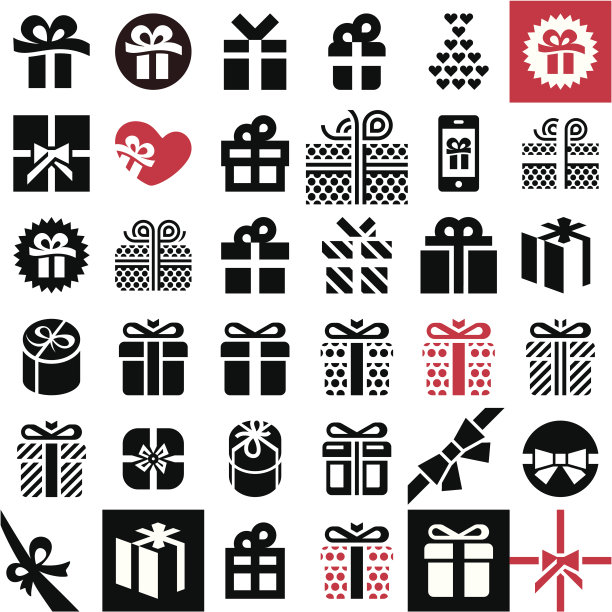 礼物的图标集。礼物盒子。图片下载