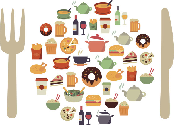 许多食物图标的插图图片下载