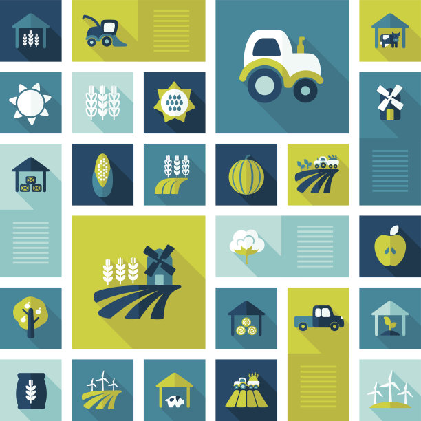 彩色农田平面图标与长影子图片下载