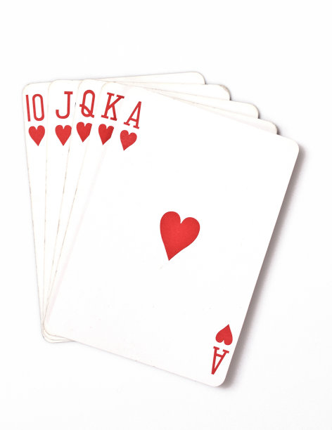 扑克手排名符号设置在赌场:皇家同花顺白背景，运气抽象，垂直照片特写图片下载