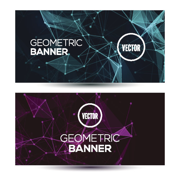 深色水平抽象几何，低多边形，多边形横幅模板设计。图片下载