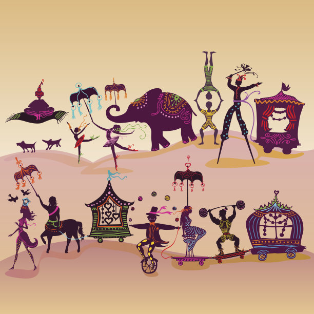 五彩缤纷的马戏团大篷车在路上图片下载