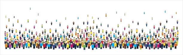 一大群形似长条的人。素材图片