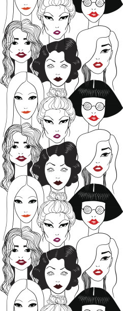 一群女人红唇无缝衬。图片下载