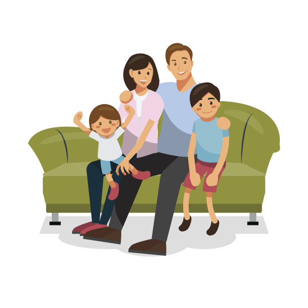 家人一起坐在沙发上素材图片