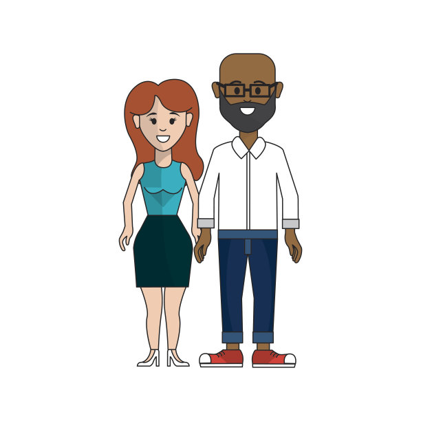 一对夫妇，戴眼镜的男人和长发的女人图片下载