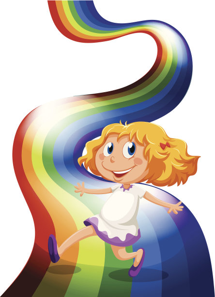 小女孩在彩虹上玩耍图片下载