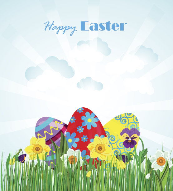 复活节彩蛋春天彩色卡片庆祝装饰节日矢量图标。图片下载