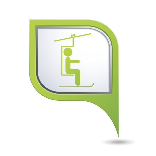 地图指针与滑雪者的椅子升降机图标。图片下载