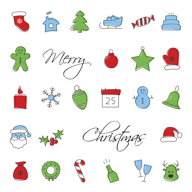圣诞节的图标集。圣诞节和寒假图片下载