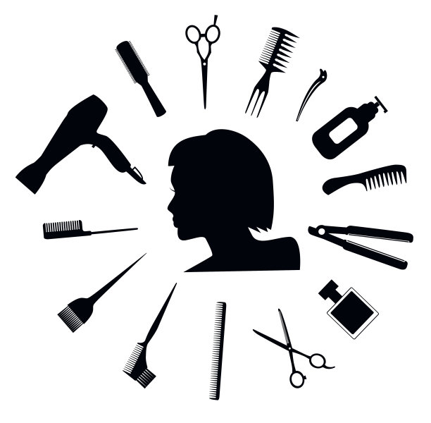 专为女性设计的理发工具和理发图标。图片下载