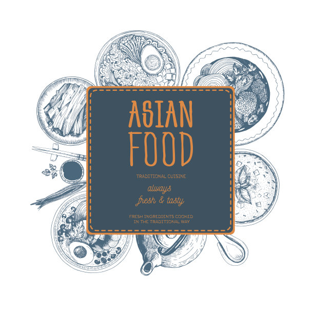 亚洲食物媒介图解。图片下载