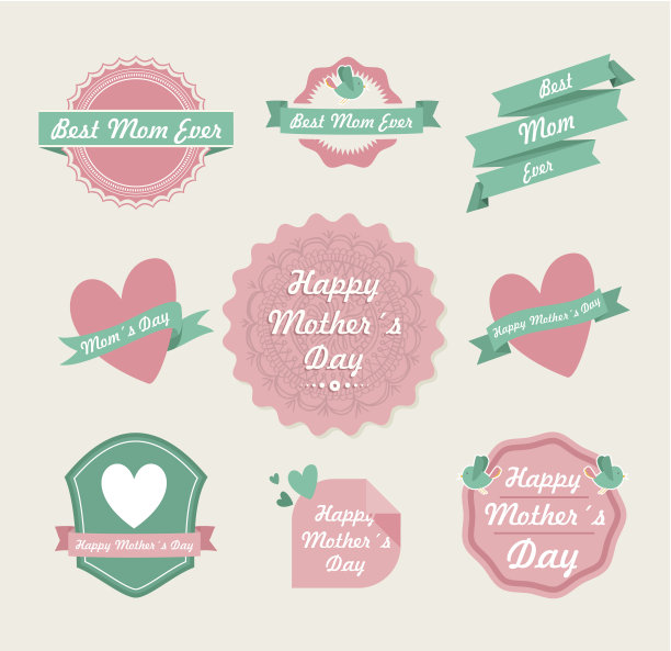 母亲节快乐复古标签集图片下载