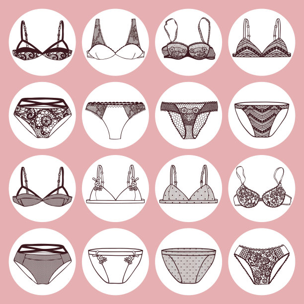 手绘向量性感内衣集。图片下载