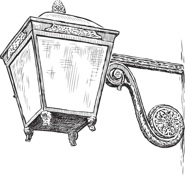 一盏旧街灯的素描图片下载