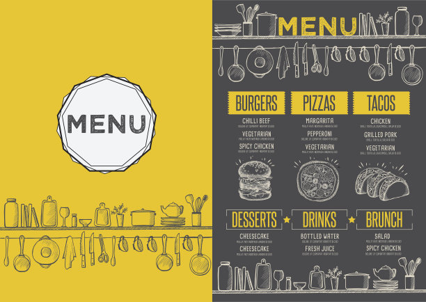 菜单餐厅，食物模板餐垫。图片下载