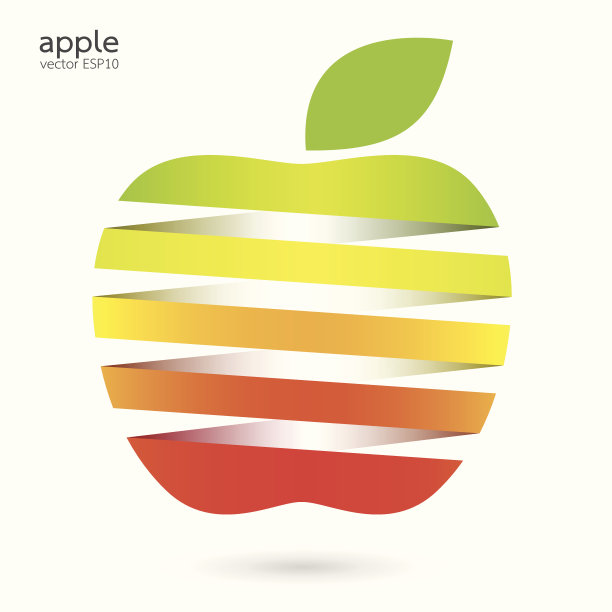 彩色苹果与绿叶矢量插图图片下载