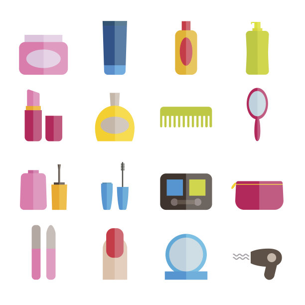 一套彩色的平面美丽和化妆品图标打印，移动应用程序，网页设计图片下载