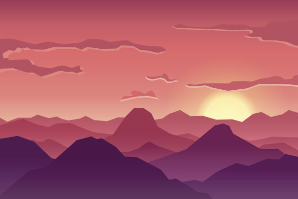 抽象的形象一个日落，黎明的太阳在山上图片下载