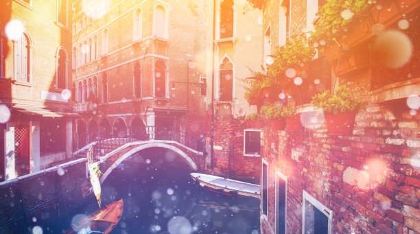 大运河和建筑-桥梁。意大利。威尼斯。照片格力图片下载