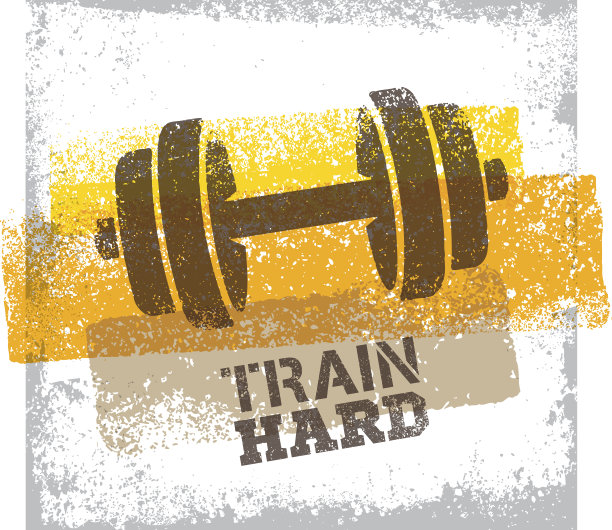努力训练杠铃创造性锻炼和健身动机的概念。矢量排版Grunge横幅图片下载