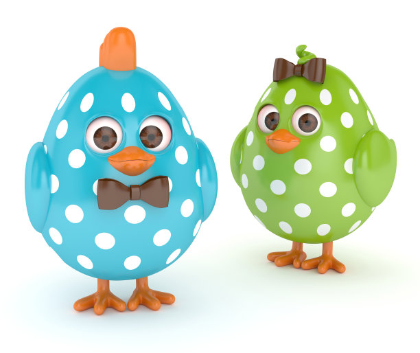 复活节有趣的小鸡在白色的3d渲染图片下载