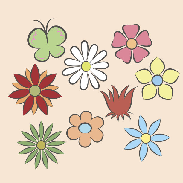 一组平面图标花图标图片下载