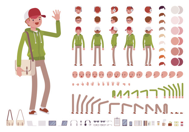 一个穿着帽衫的年轻人的角色创造素材图片