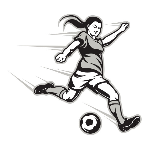 一个女足球运动员击球的卡通形象图片下载