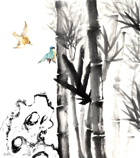 传统中国的观点——竹子和石头图片下载