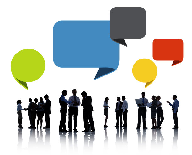 剪影的商业人士讨论与讲话泡泡图片下载