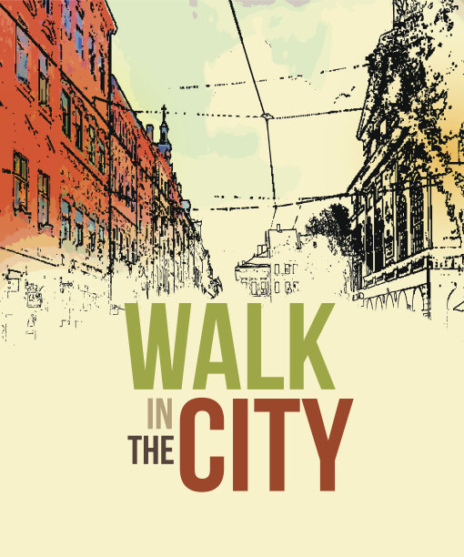 走在城市里。海报模板。矢量图图片下载