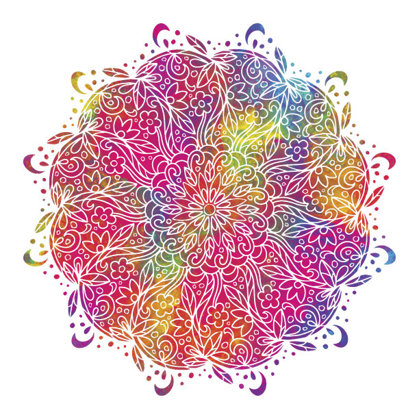 装饰花水彩圆形图案，曼陀罗图片下载