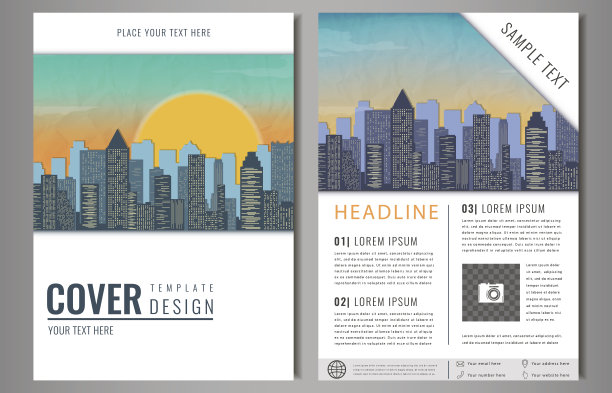 矢量宣传册设计与城市景观。素材图片