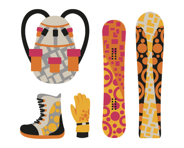 滑雪运动服装和工具元素图片下载