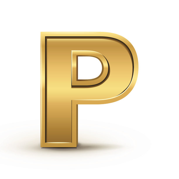 3d亮金色字母P图片下载