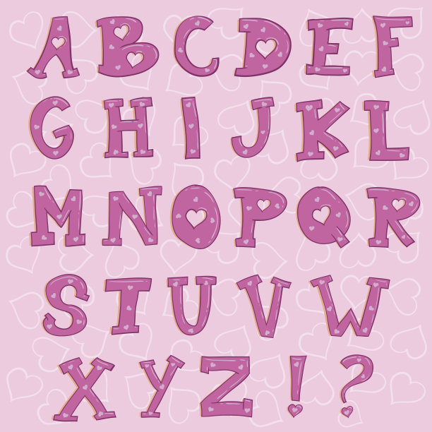 粉色心形卡通字母图片下载