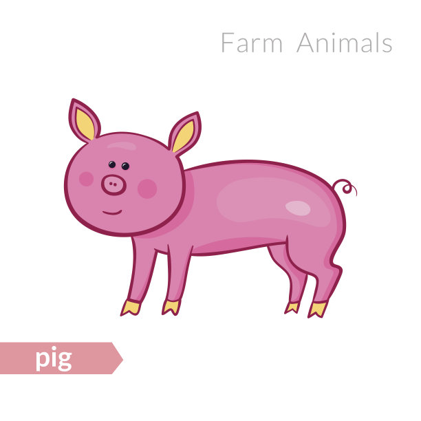 矢量可爱的卡通粉红猪孤立的背景涂鸦风格图片下载