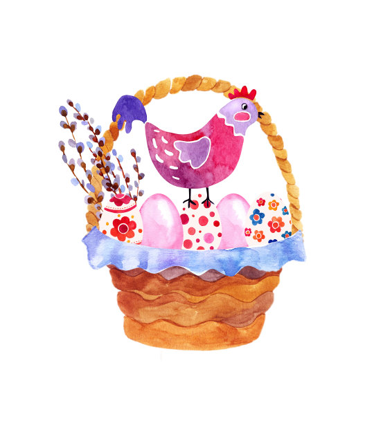 复活节彩蛋水彩画篮子图片下载