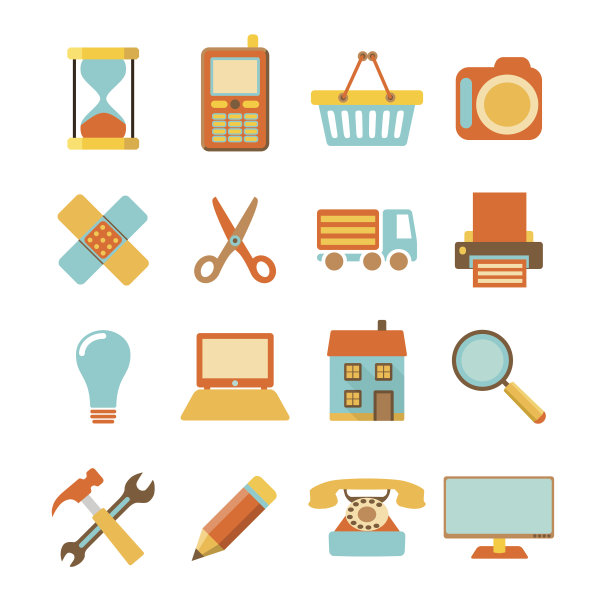 一套彩色的平面图标在白色的背景图片下载