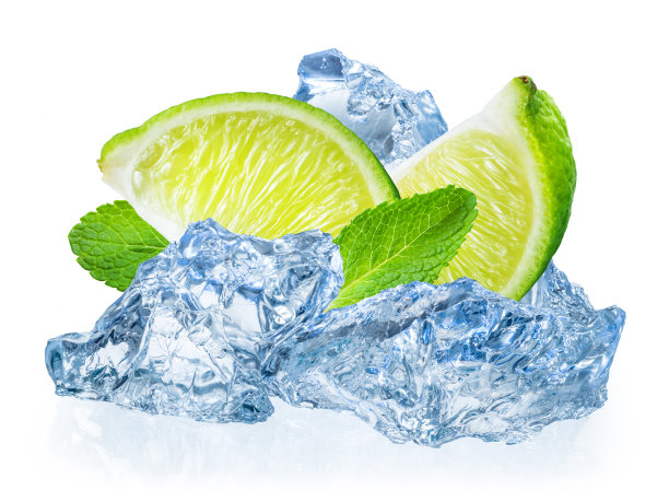 柠檬水果和薄荷冰孤立在白色背景图片下载