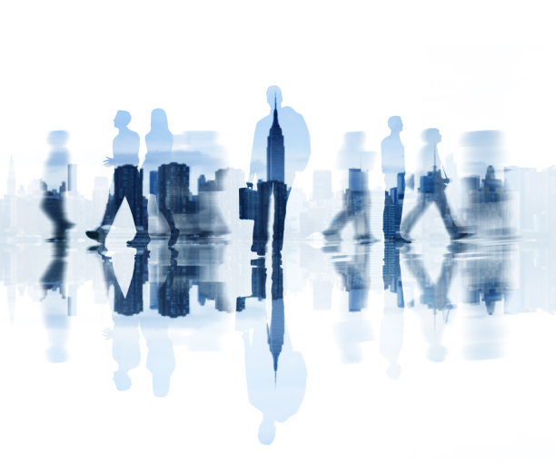 剪影的商业人士行走和城市背景图片下载
