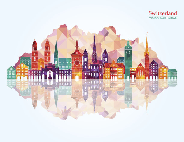 瑞士详细的天际线。矢量图图片下载