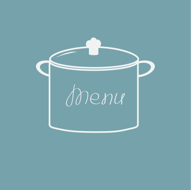 菜单封面用平底锅。平面设计风格。图片下载