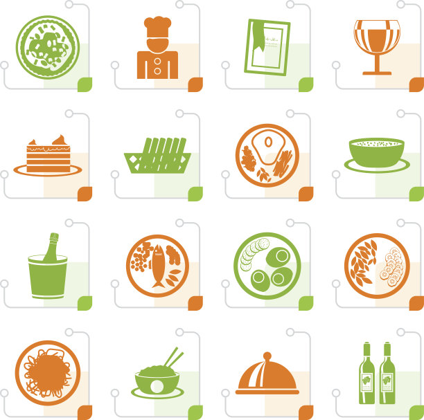 程式化的餐厅，食物和饮料图标图片下载