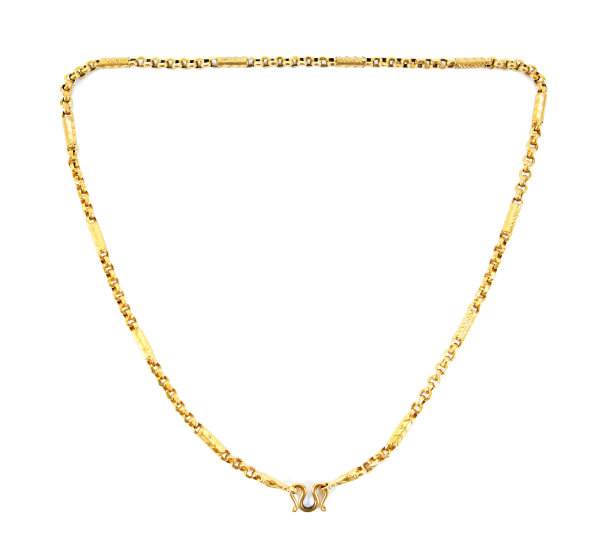 金项链孤立在白色的背景。泰国金项链孤立图片下载