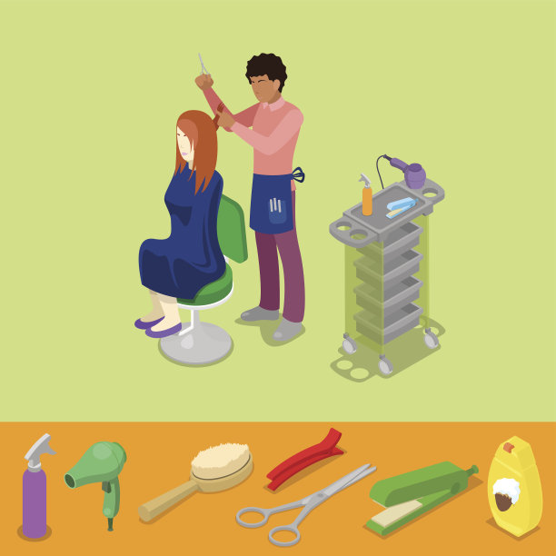 发廊理发师让女人的发型等距图片下载