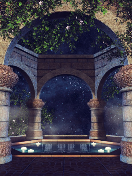 漂浮蜡烛的庙宇图片下载