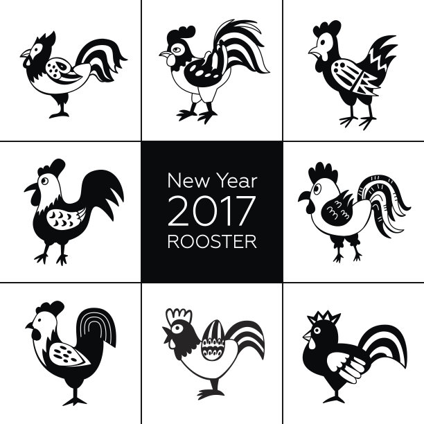 公鸡向量集孤立在白色背景。图片下载