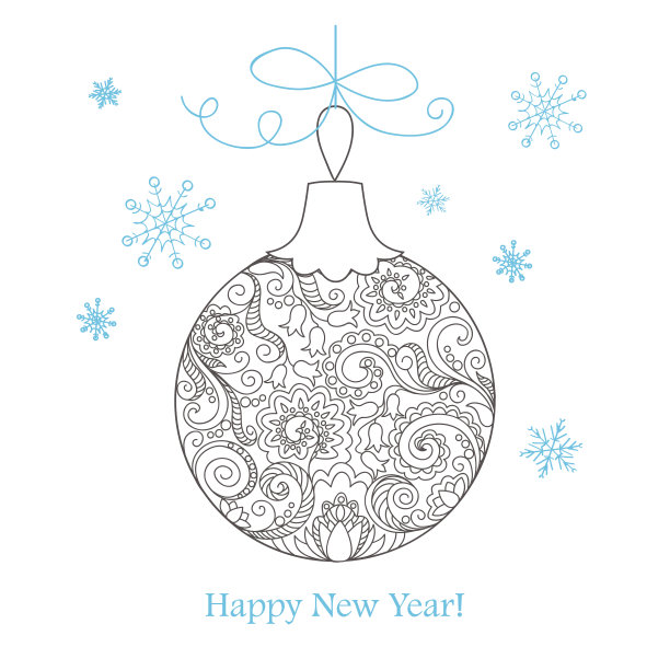 圣诞贺卡与手绘装饰球图片下载